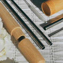 Load image into Gallery viewer, Metal Straw & Bamboo Set