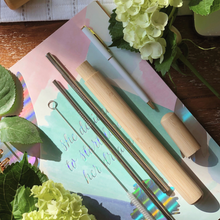 Load image into Gallery viewer, Metal Straw & Bamboo Set