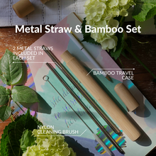 Load image into Gallery viewer, Metal Straw & Bamboo Set