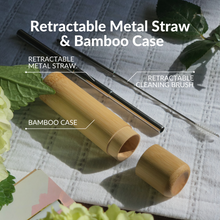Load image into Gallery viewer, Retractable Metal Straw & Bamboo Case